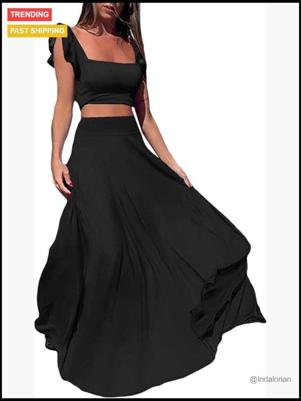 2 Piece Ruffle Floral Tank Top Wrap Maxi Skirt Set Clubwear